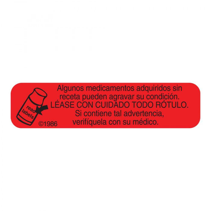 Label Paper Permanent Algunos Medicamentos 1 9/16" X 3/8" Red 500 Per Roll, 2 Rolls Per Box