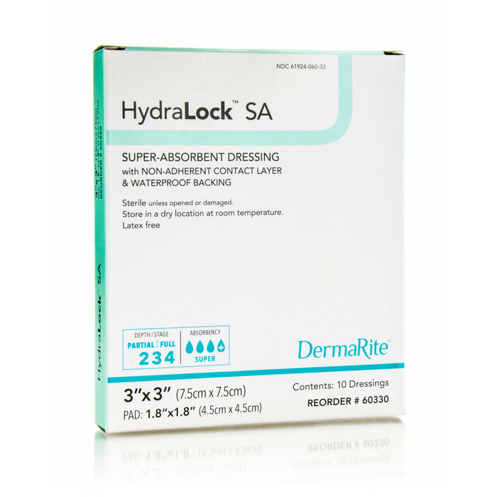 DermaRite HydraLock SA Super-Absorbent Wound Dressing with Non-Adherent Contact Surface and Waterproof Backing