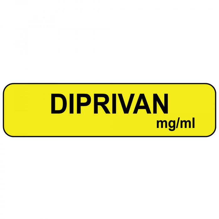 Label Paper Permanent Diprivan Mg/Ml 1" Core 1 1/4" X 5/16" Yellow 760 Per Roll