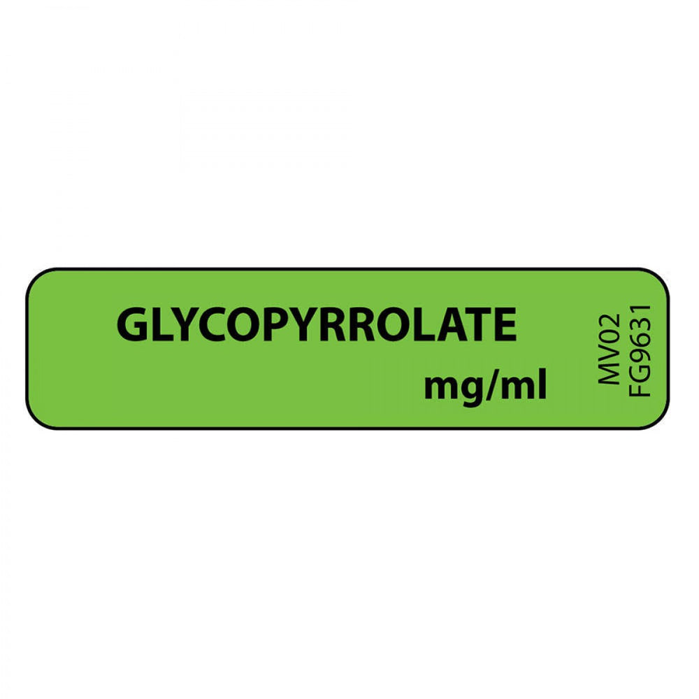 Label Paper Removable Glycopyrrolate 1" Core 1 7/16" X 3/8" Fl. Green 666 Per Roll