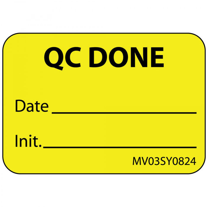 Label Paper Permanent Qc Done Date Init. 1" Core 1 7/16" X 1 Yellow 666 Per Roll