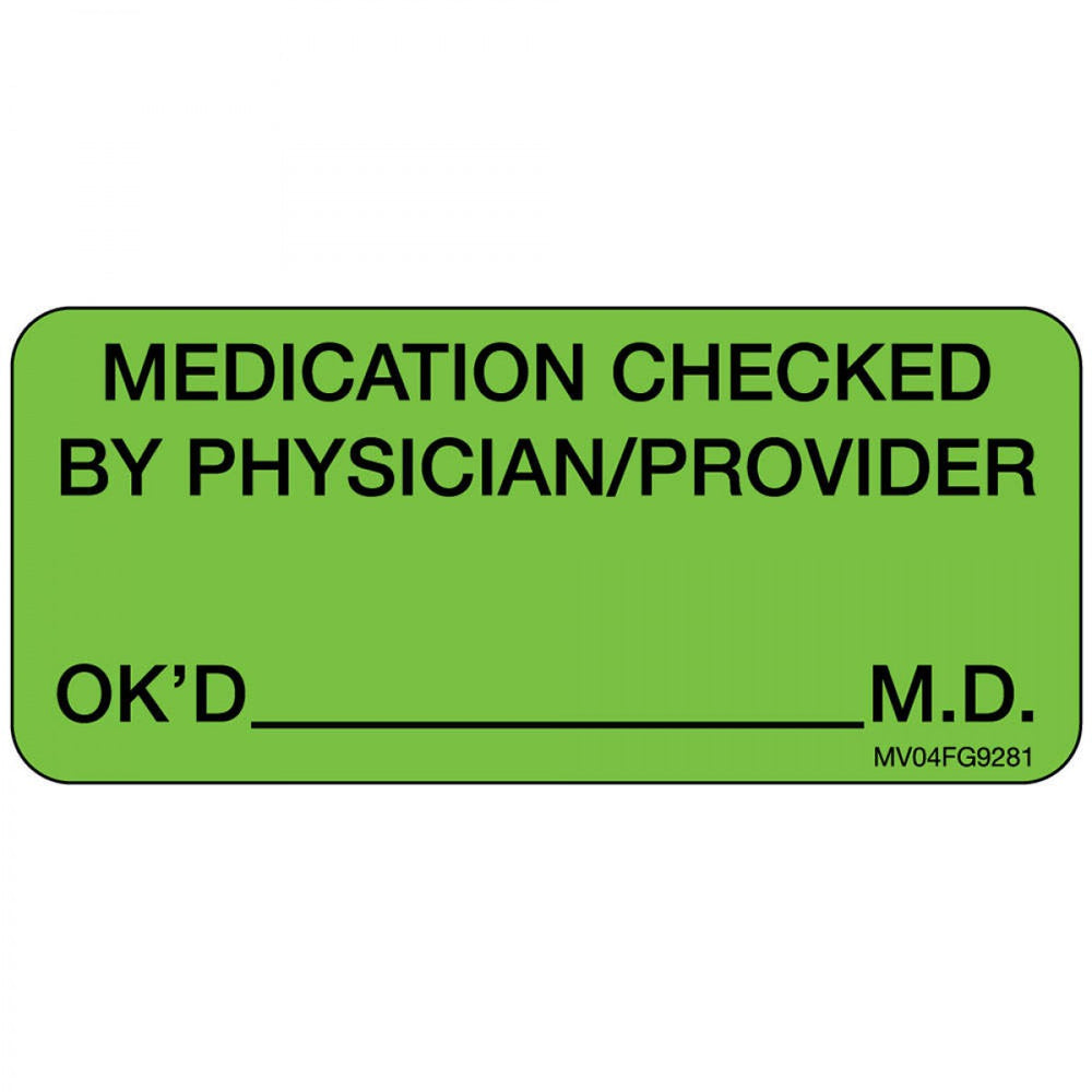 Label Paper Removable Medication Checked 1" Core 2 1/4" X 1 Fl. Green 420 Per Roll