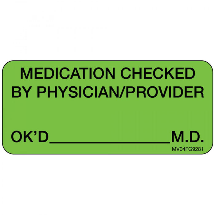 Label Paper Removable Medication Checked 1" Core 2 1/4" X 1 Fl. Green 420 Per Roll