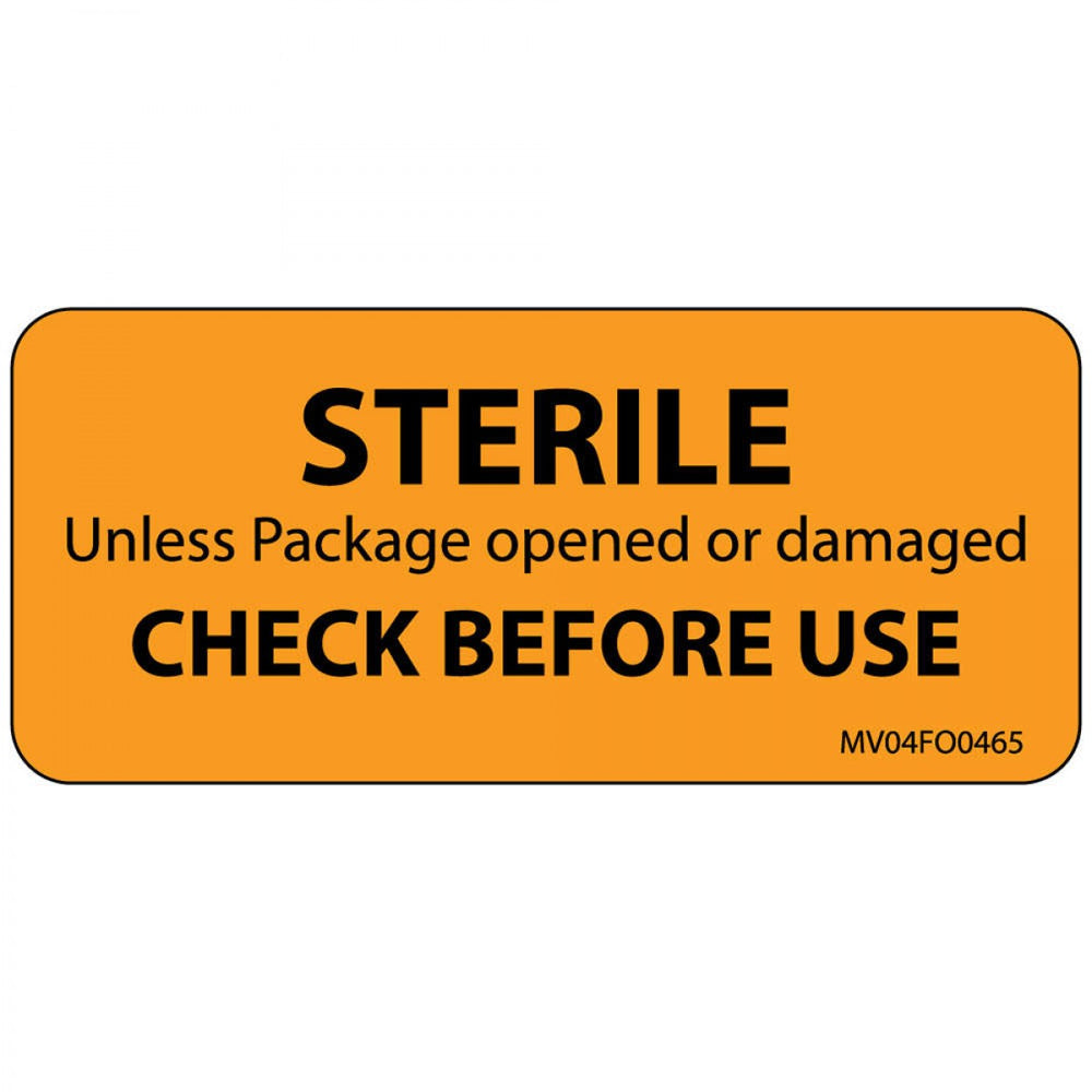 Label Paper Removable Sterile Unless 1" Core 2 1/4" X 1 Fl. Orange 420 Per Roll