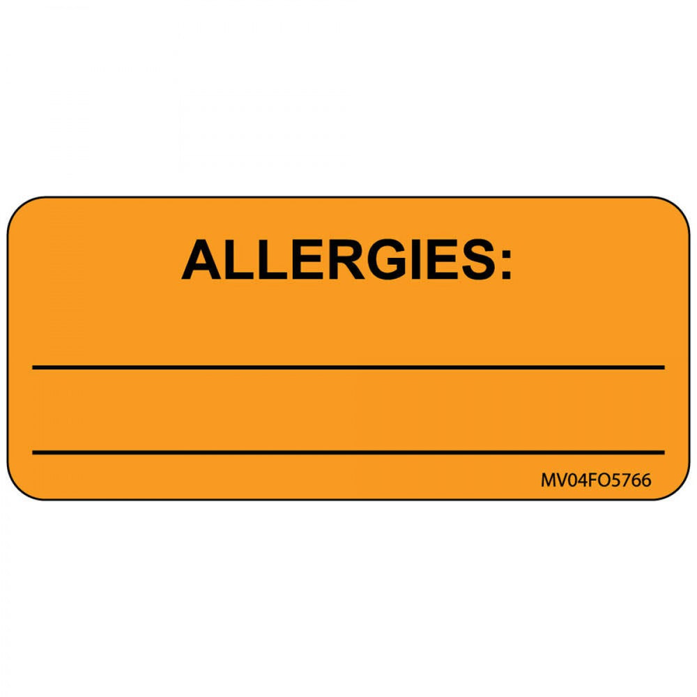 Label Paper Removable Allergies: 1" Core 2 1/4" X 1 Fl. Orange 420 Per Roll