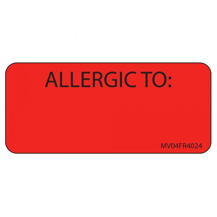 Label Paper Permanent Allergic To: 1" Core 2 1/4" X 1 Fl. Red 420 Per Roll