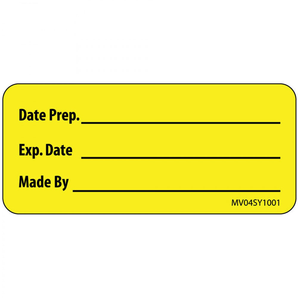 Label Paper Permanent Date Prep. 1" Core 2 1/4" X 1 Yellow 420 Per Roll