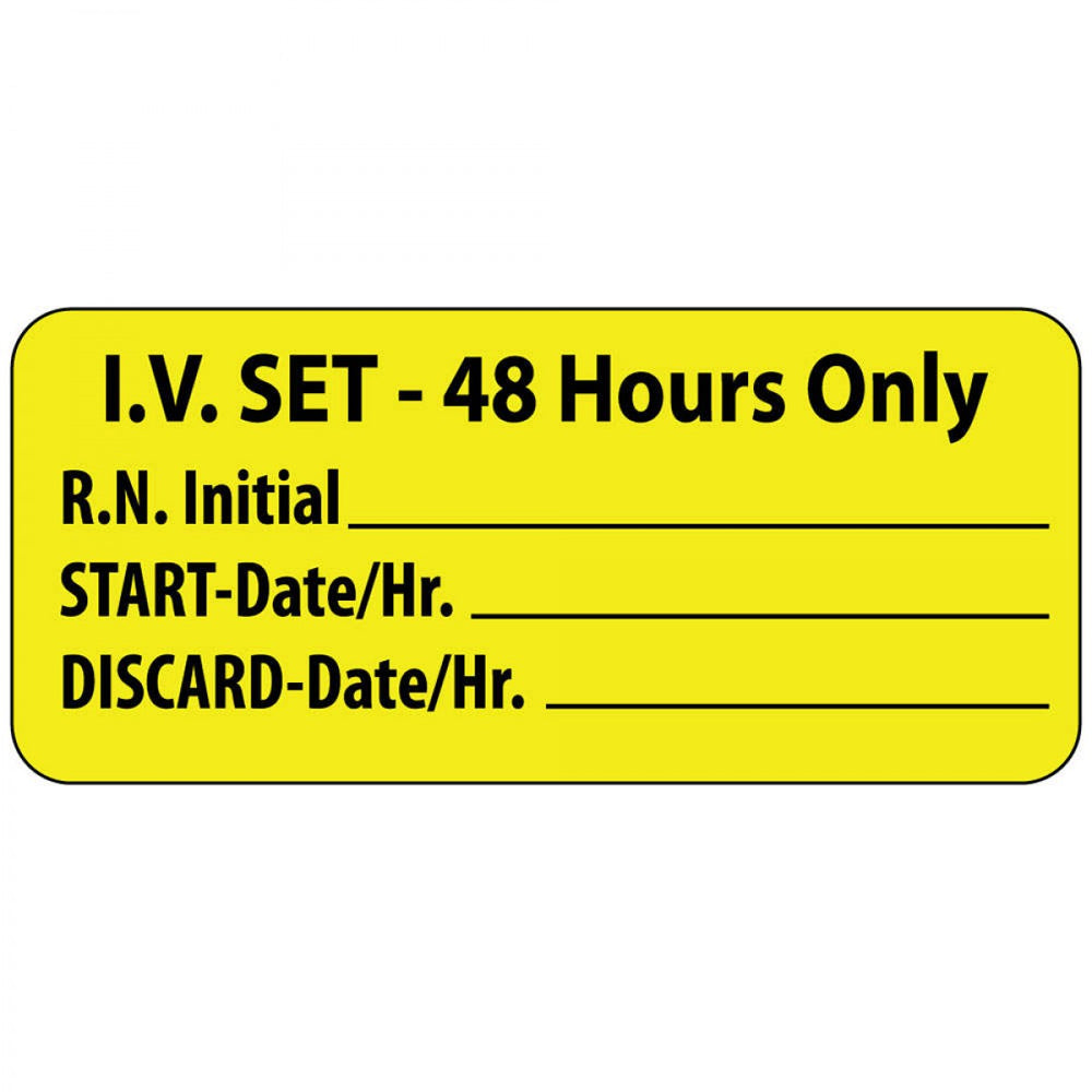 Label Paper Permanent I.V. Set- 48 1" Core 2 1/4" X 1 Yellow 420 Per Roll