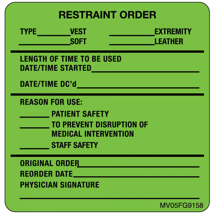 Label Paper Removable Restraint Order 1" Core 2 7/16" X 2 1/2" Fl. Green 400 Per Roll