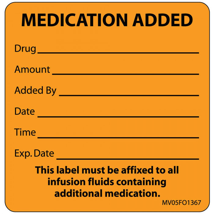 Label Paper Removable Medication Added 1" Core 2 7/16" X 2 1/2" Fl. Orange 400 Per Roll