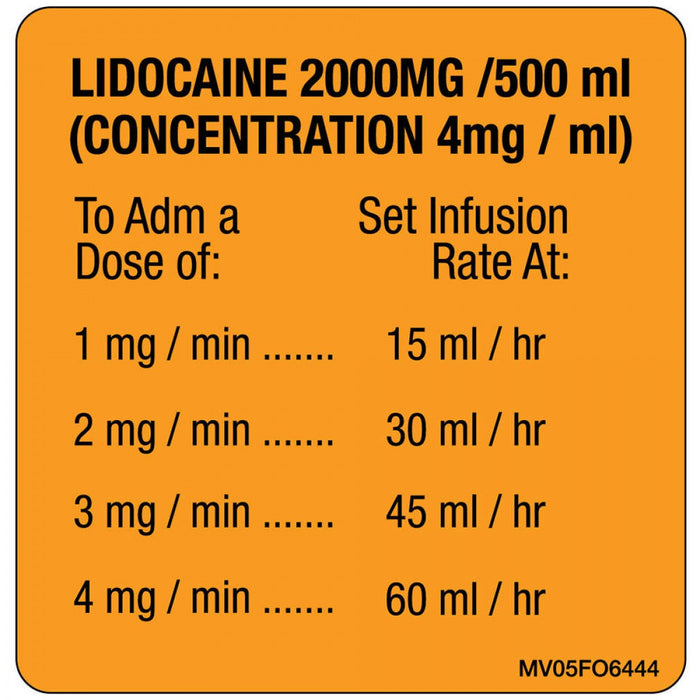 Label Paper Removable Lidocaine 2000Mg / 1" Core 2 7/16" X 2 1/2" Fl. Orange 400 Per Roll