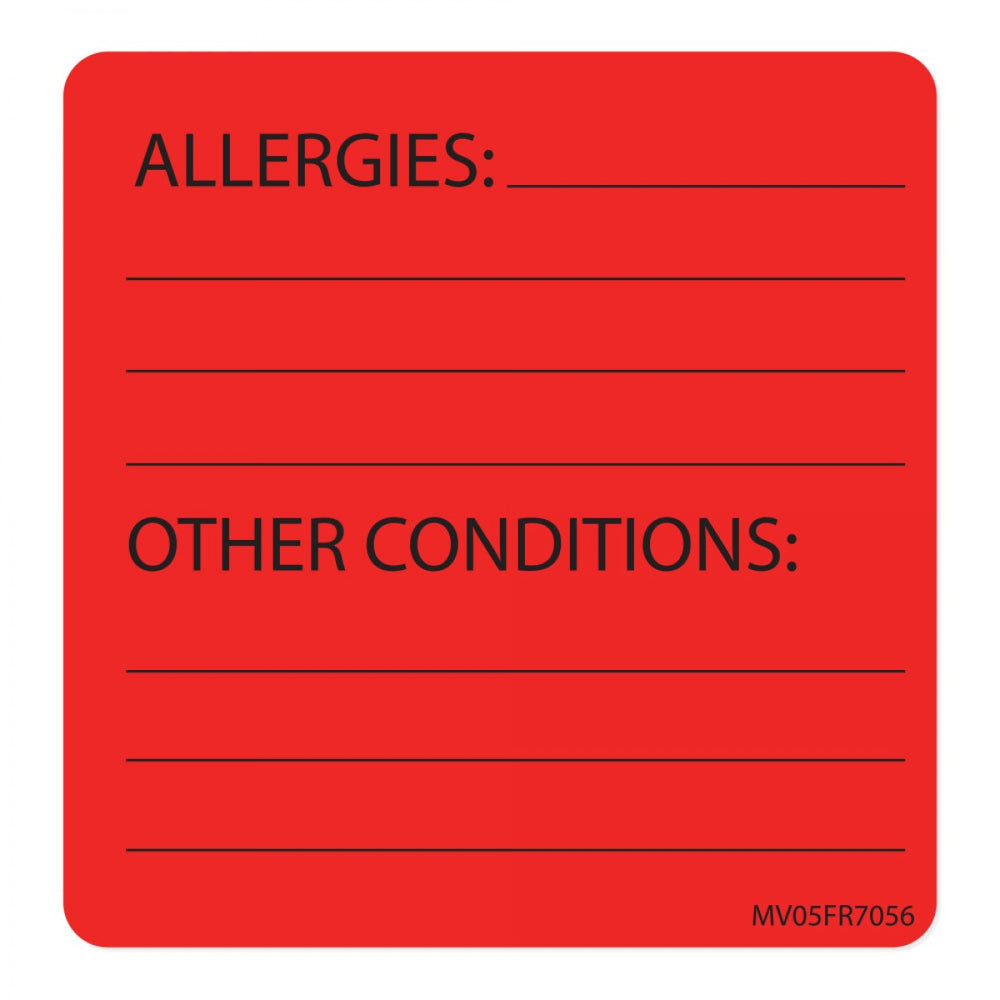 Label Paper Permanent Allergies: Other 1" Core 2 7/16" X 2 1/2" Fl. Red 400 Per Roll