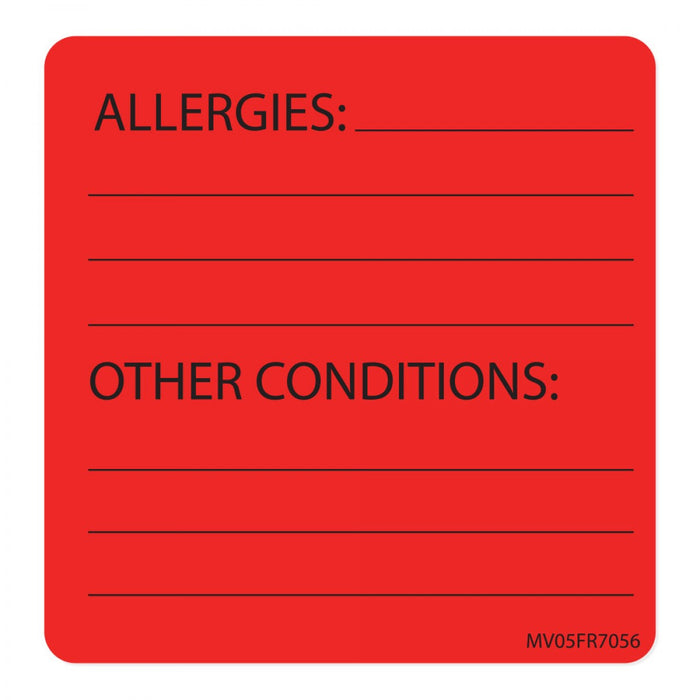 Label Paper Permanent Allergies: Other 1" Core 2 7/16" X 2 1/2" Fl. Red 400 Per Roll