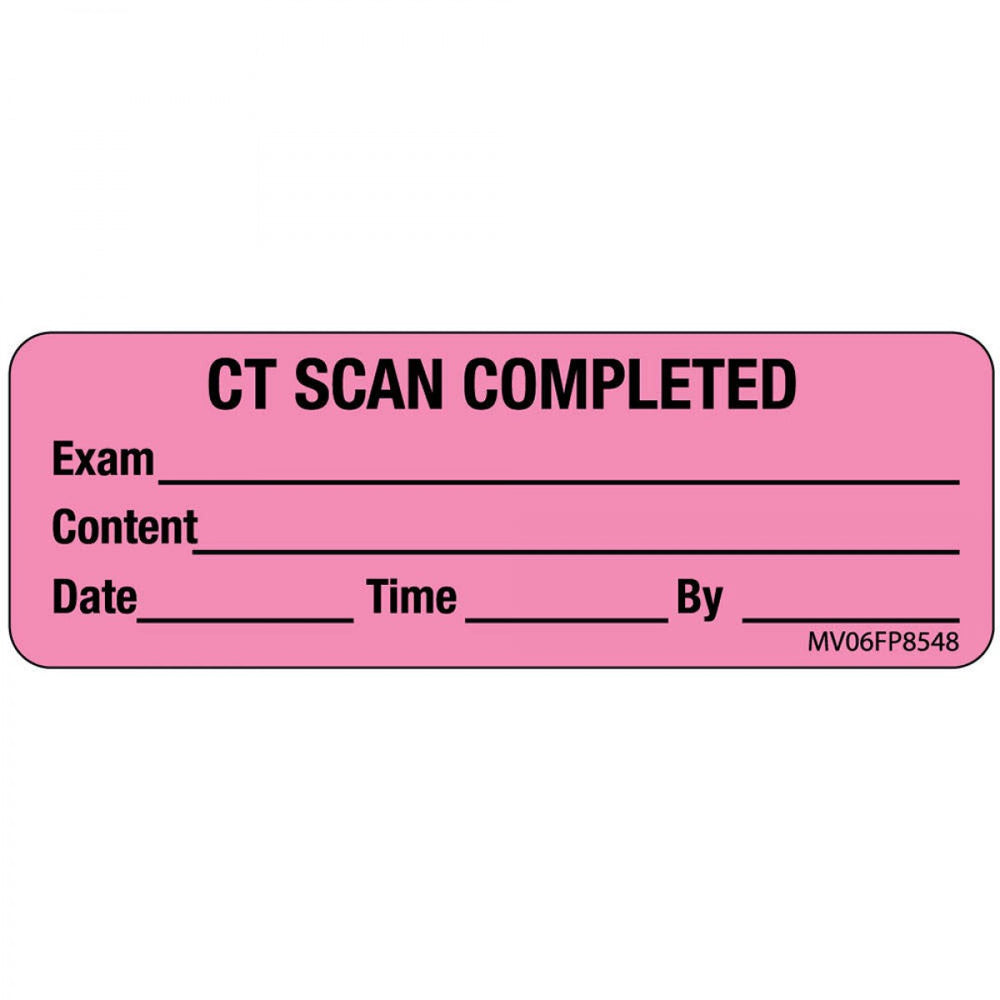 Label Paper Removable Ct Scan Completed 1" Core 2 15/16" X 1 Fl. Pink 333 Per Roll