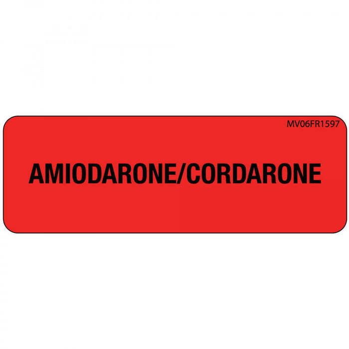 Label Paper Permanent Amiodarone/Cordarone 1" Core 2 15/16" X 1 Fl. Red 333 Per Roll