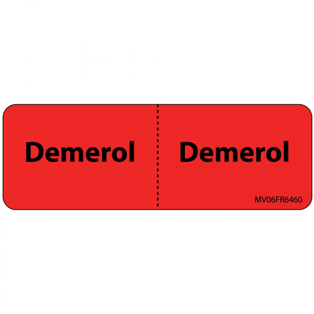 Label Paper Permanent Demerol : Demerol 1" Core 2 15/16" X 1 Fl. Red 333 Per Roll