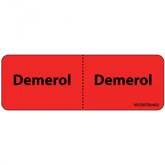 Label Paper Permanent Demerol : Demerol 1" Core 2 15/16" X 1 Fl. Red 333 Per Roll