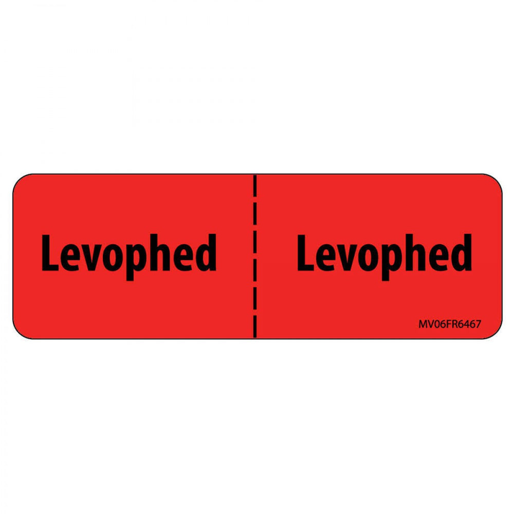 Label Paper Permanent Levophed : Levophed 1" Core 2 15/16" X 1 Fl. Red 333 Per Roll