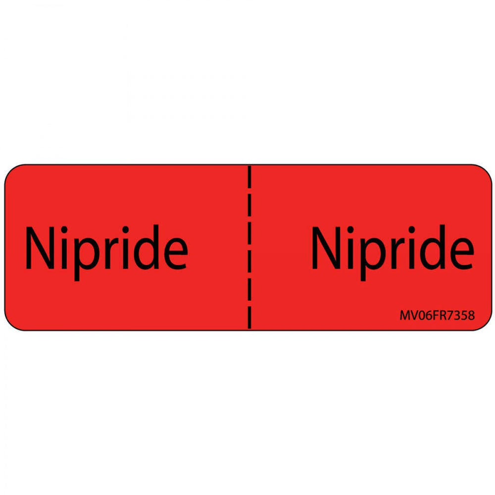 Label Paper Permanent Nipride : Nipride 1" Core 2 15/16" X 1 Fl. Red 333 Per Roll