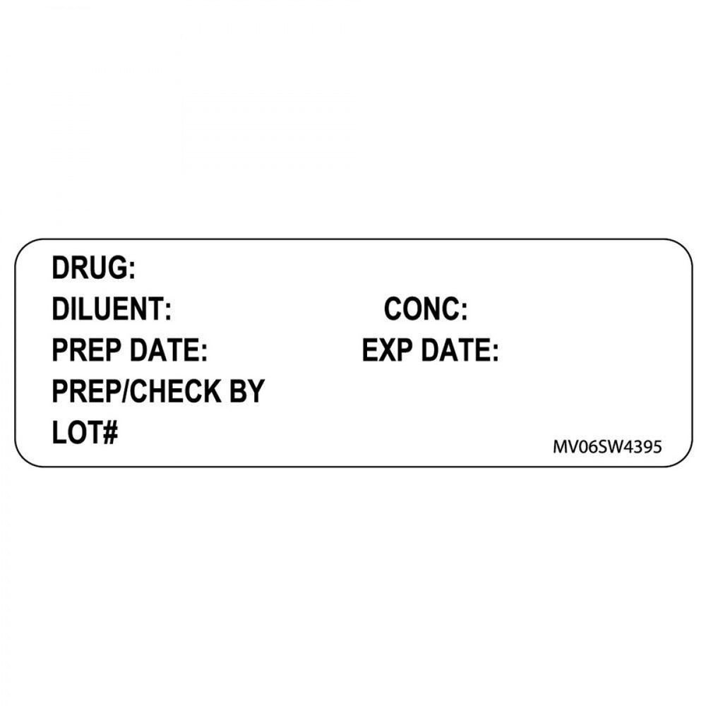 Label Paper Removable Drug: Diluent: Conc: 1" Core 2 15/16" X 1 White 333 Per Roll