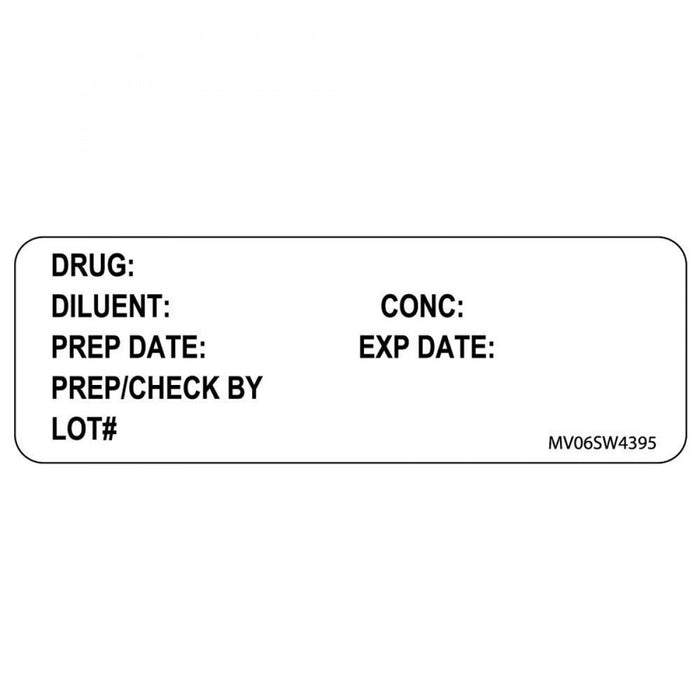 Label Paper Removable Drug: Diluent: Conc: 1" Core 2 15/16" X 1 White 333 Per Roll