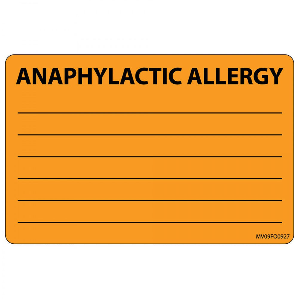 Label Paper Removable Anaphylactic 1" Core 4" X 2 5/8" Fl. Orange 375 Per Roll