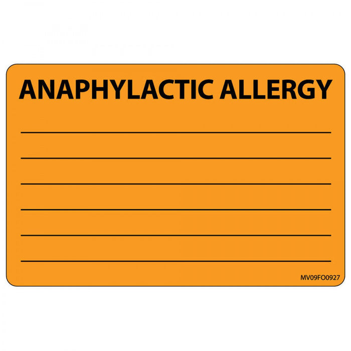 Label Paper Removable Anaphylactic 1" Core 4" X 2 5/8" Fl. Orange 375 Per Roll