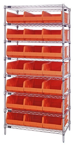 Quantum Storage Systems Stack Bins w/Chrome Shelving - SHLV, WIR, BIN, SHF, STKBL, 18WX36LX74H, 35BIN - WR8-461