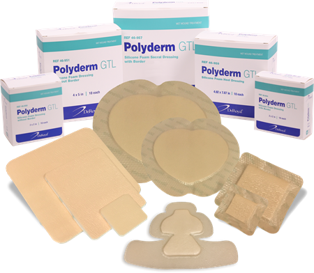 DeRoyal Polyderm GTL Silicone Adhesive Wound Dressing - Polyderm GTL Adhesive Silicone Sacral Dressing, 7.2" x 7.2" - 46-957