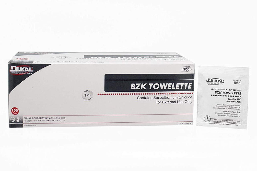 Dukal Corporation BZK Swabs and Towelettes - BZK Antiseptic Towelette, 5" x 8", Nonsterile - 855