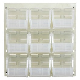 Quan ClearStack&HangBins w/LouverPnls - PANEL, LOUVERED, WHITE, 18"X19", W/9CLR BINS - QLP-1819HC-230-9CL