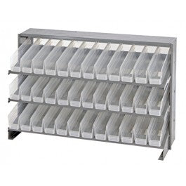 RACK, BENCH, SLOPED, 36CLR BINS, 12"X36"X21"