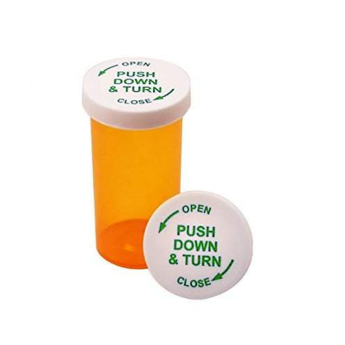 Vial With Reversable Cap (Screw On Or Safety) Plastic 8 Dram Amber 410 Per Box