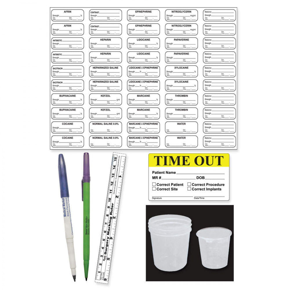 Sterile Label Kit Includes Skin Marking Pen, Medical Marker, Medicine Cups, Ruler And Time Out Label Permanent 5 1 1/2" X 1/2" White 100 Per Case