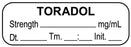 Medical Use Labels - Anesthesia Label, Toradol mg/mL Date Time Initial, 1-1/2" x 1/2"