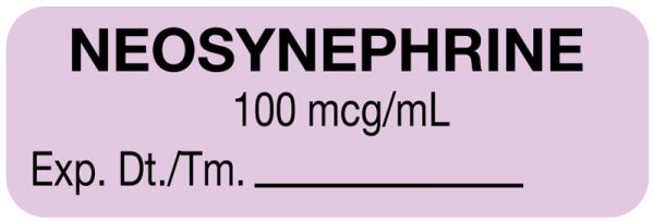 Medical Use Labels - Anesthesia Label, Neosynephrine 100 mcg/mL, 1-1/2" x 1/2"