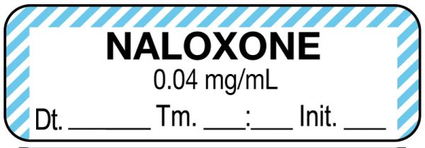 Medical Use Labels - Anesthesia Label, Naloxone 0.04 mg/mL Date Time Initial, 1-1/2" x 1/2"