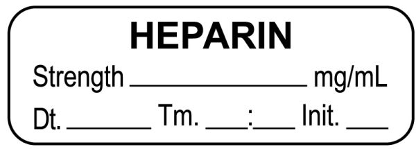 Medical Use Labels - Anesthesia Label, Heparin mg/mL Date Time Initial, 1-1/2" x 1/2"