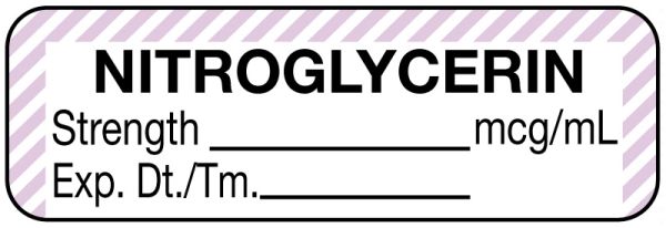 Medical Use Labels - Anesthesia Label, Nitroglycerine mcg/mL, 1-1/2" x 1/2"