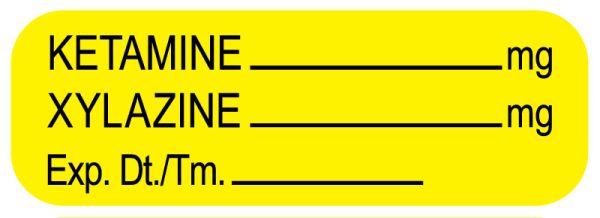 Medical Use Labels - Anesthesia Label, Ketamine/Xylazine mg, 1-1/2" x 1/2"