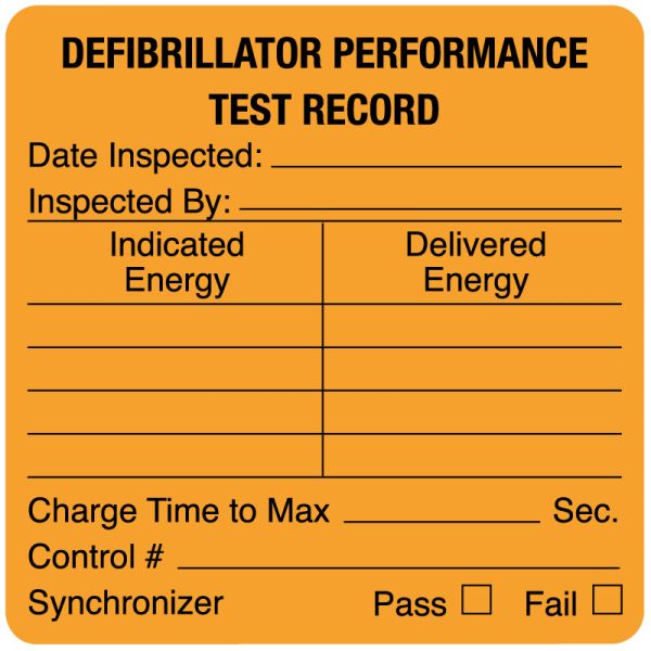 Medical Use Labels - Defibrillator Performance Test Record, 1-1/2" x 1-1/2"