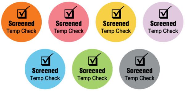 Medical Use Labels - SCREENED TEMP CHECK , 7 Color Kit, 3/4" Dia.