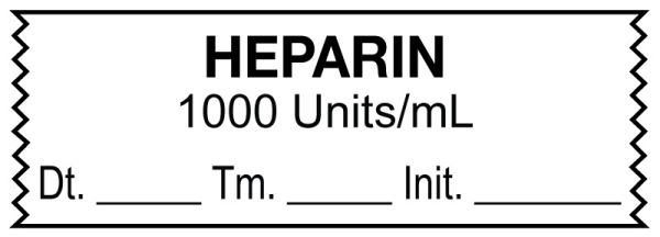 Medical Use Labels - Anesthesia Tape, HEPARIN 1000 Units/mL