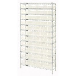 Quantum Storage Systems Clear Econ Bins w / Chrome Shelf - WIR SHELV, ECNMY SHLF BIN, CLR VIEW, 55BINS - WR12-104CL