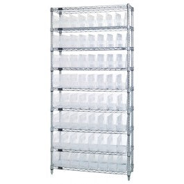 Quantum Storage Systems Clear Store-More Bins w / Chrome Shelf - CHRM, 9SHELF, 18X36X74, 64CL STORE-MORE BIN - WR9-203CL