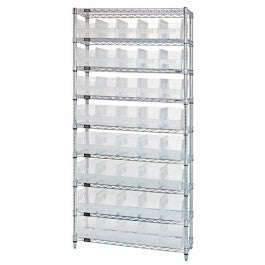 Quantum Storage Systems Clear Store-More Bins w / Chrome Shelf - CHRM, 9SHELF, 12X36X74, 40CL STORE-MORE BIN - WR9-202CL