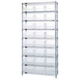 Quantum Storage Systems Clear Store-More Bins w / Chrome Shelf - WIR SHLV, SHF BIN, STOR MOR, CLR VIEW, 64BIN - WR9-210CL